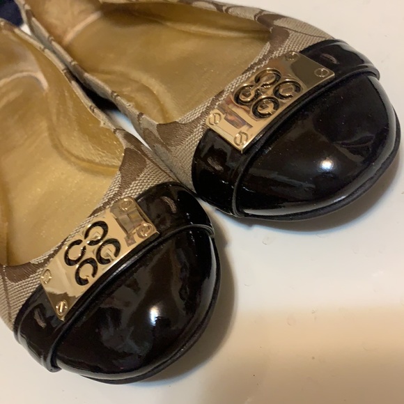 COACH CARLY MONOGRAM JACQUARD BALLET FLATS LEATHER TRIM SZ 6 - Picture 3 of 10